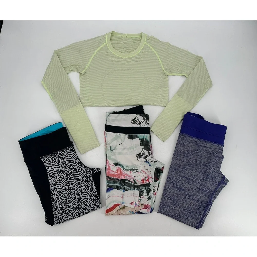 Lot of 4 Lululemon Cropped Leggjngs & Long Sleeve Shirt Womens Size 6 Multicolor